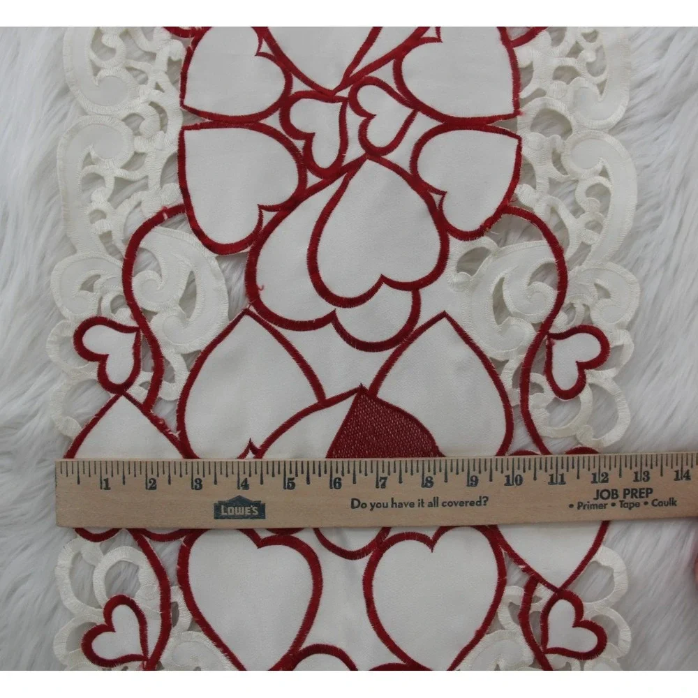 Red White Heart Valentine's Day Together Table Runner Dresser Scarf 12 x 68 Inch
